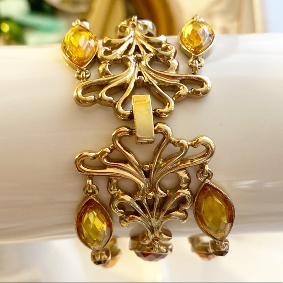 Vintage Costume Bracelet Amber Citrine Color - Picture 6 of 9